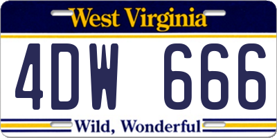 WV license plate 4DW666