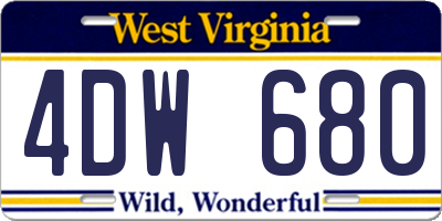 WV license plate 4DW680