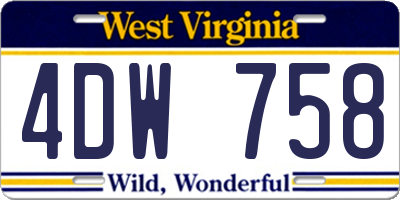 WV license plate 4DW758