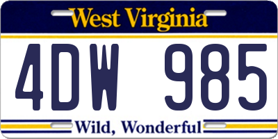 WV license plate 4DW985
