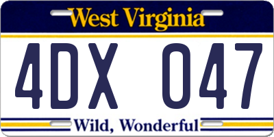 WV license plate 4DX047