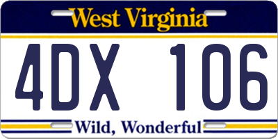 WV license plate 4DX106