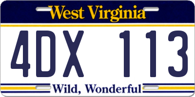 WV license plate 4DX113