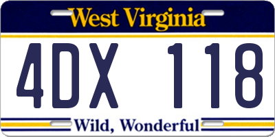 WV license plate 4DX118
