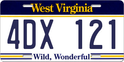 WV license plate 4DX121