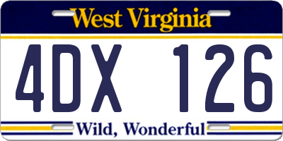 WV license plate 4DX126