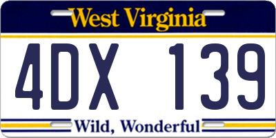 WV license plate 4DX139
