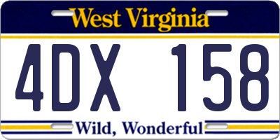 WV license plate 4DX158