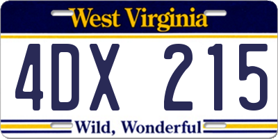 WV license plate 4DX215