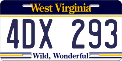 WV license plate 4DX293