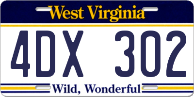 WV license plate 4DX302
