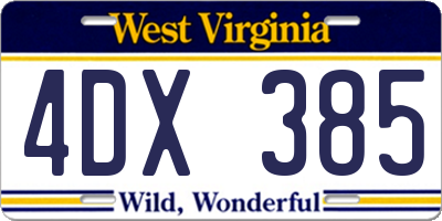 WV license plate 4DX385