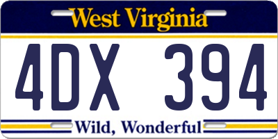WV license plate 4DX394