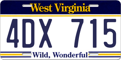 WV license plate 4DX715