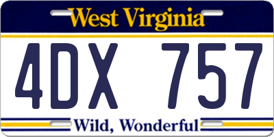 WV license plate 4DX757