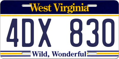WV license plate 4DX830