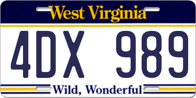 WV license plate 4DX989
