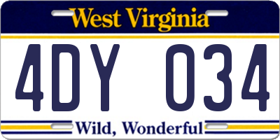 WV license plate 4DY034