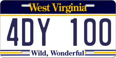 WV license plate 4DY100