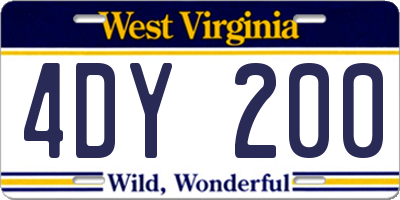 WV license plate 4DY200