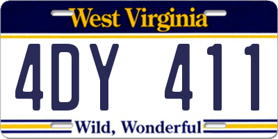 WV license plate 4DY411