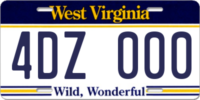 WV license plate 4DZ000