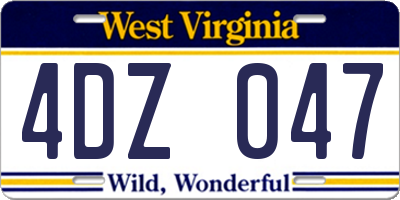 WV license plate 4DZ047