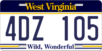 WV license plate 4DZ105