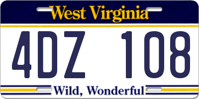 WV license plate 4DZ108