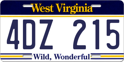 WV license plate 4DZ215