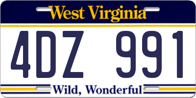 WV license plate 4DZ991