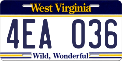 WV license plate 4EA036