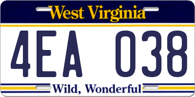WV license plate 4EA038