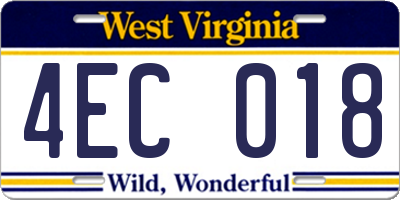 WV license plate 4EC018