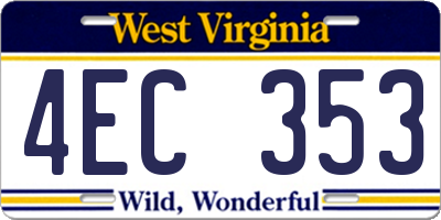 WV license plate 4EC353