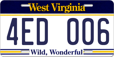WV license plate 4ED006
