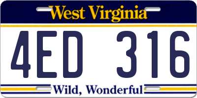 WV license plate 4ED316