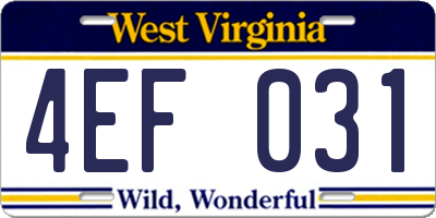 WV license plate 4EF031