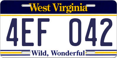WV license plate 4EF042