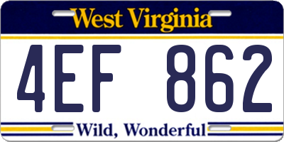 WV license plate 4EF862
