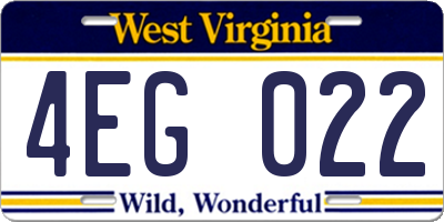 WV license plate 4EG022