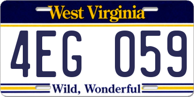 WV license plate 4EG059