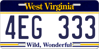 WV license plate 4EG333