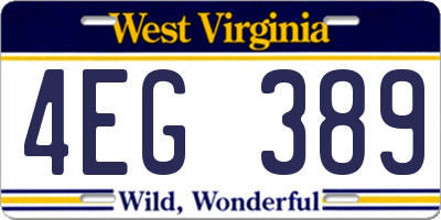 WV license plate 4EG389