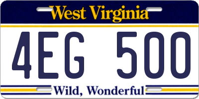 WV license plate 4EG500