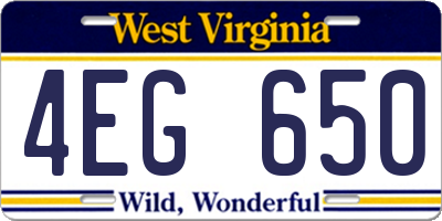 WV license plate 4EG650