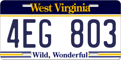 WV license plate 4EG803