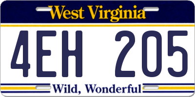 WV license plate 4EH205