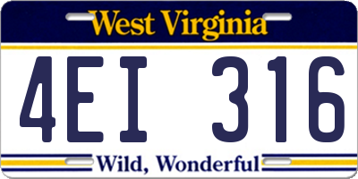 WV license plate 4EI316