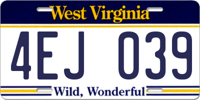 WV license plate 4EJ039